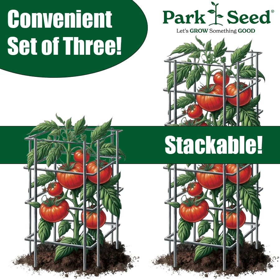 Park Seed Tomato Cages – 39" Tall Heavy-Duty Plant Supports for Tomatoes, Peppers, Cucumbers, and