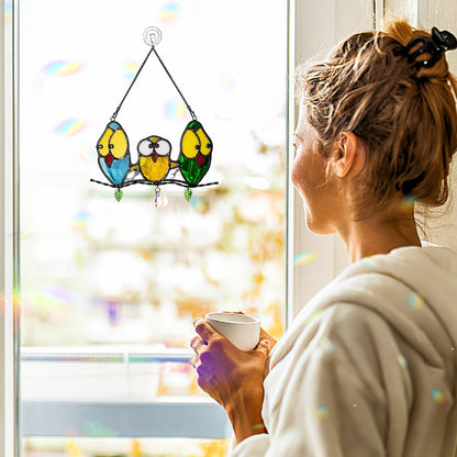 Multicolor Owl Decor Stained Glass Window Hanging,Best Bird Gifts for Owl Lovers Women,Bird