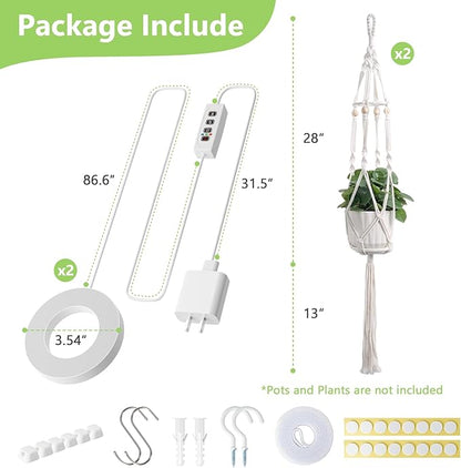 Macrame Plant Hanger with Grow Light: 2 Pack Sturdy Hanging Planters for Indoor Plants, Cute Plant