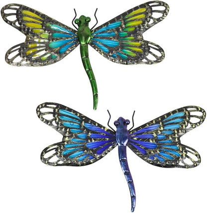 HONGLAND 2Pcs Metal Dragonfly Wall Decor Outdoor Dragonfly Wall Art Glass Sculpture for Home