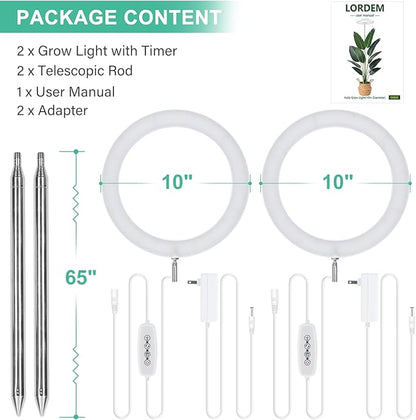 LORDEM 10" Grow Light for Indoor Plants, Full Spectrum Plant Lamp with160 LEDs, 4H/8H/12H Timer, 10