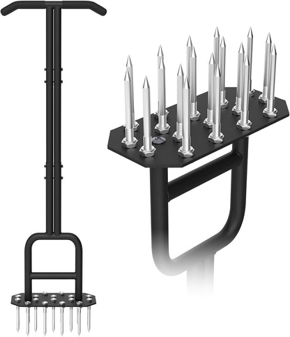 Lawn Aerator Spike Aeration Tool, Manual Air Aerator Tool for Lawn with Iron 18 Spikes, 38.8 Inch