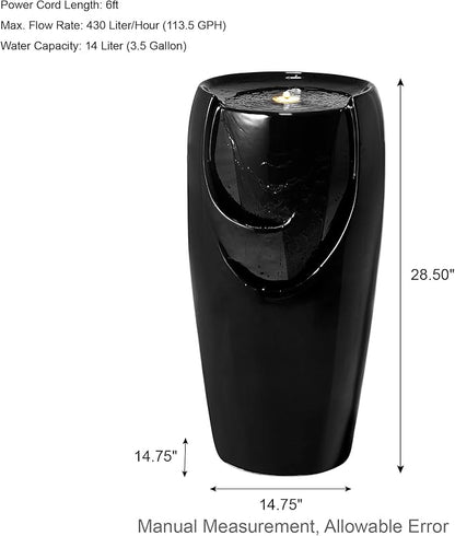 Glitzhome 29.25" H Oversized Ceramic Vase Outdoor Water Fountain Tall Patio Garden Water Fountain