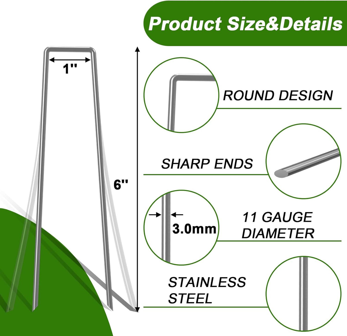 AAGUT Garden Stakes Pins, Landscape Staples 250 Pack 6 Inch 11-Gauge Galvanized Lawn Stake for Dog