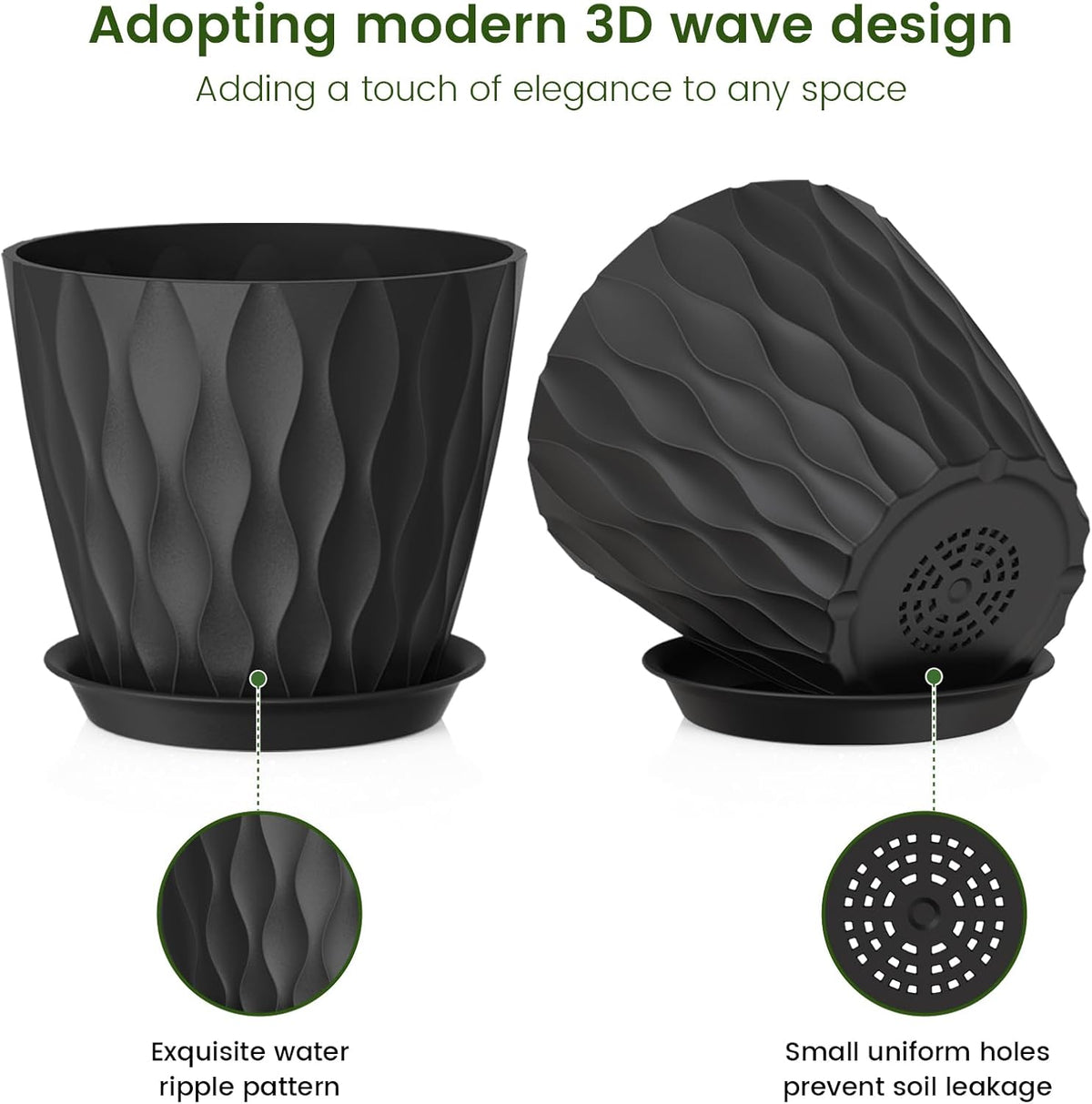 7 inch Plant Pots for Indoor Outdoor Plants, 5 Pack Thick Flower Pots with Drainage Holes and
