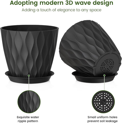7 inch Plant Pots for Indoor Outdoor Plants, 5 Pack Thick Flower Pots with Drainage Holes and