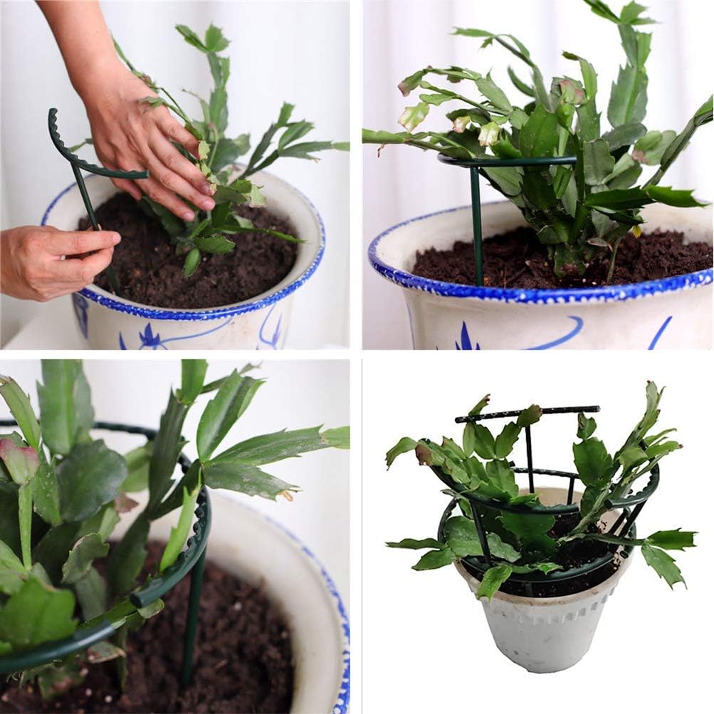 Belit 8 Pack Small Plant Support Plant Stakes, Garden Flowers Green Plant Support Ring, Planter