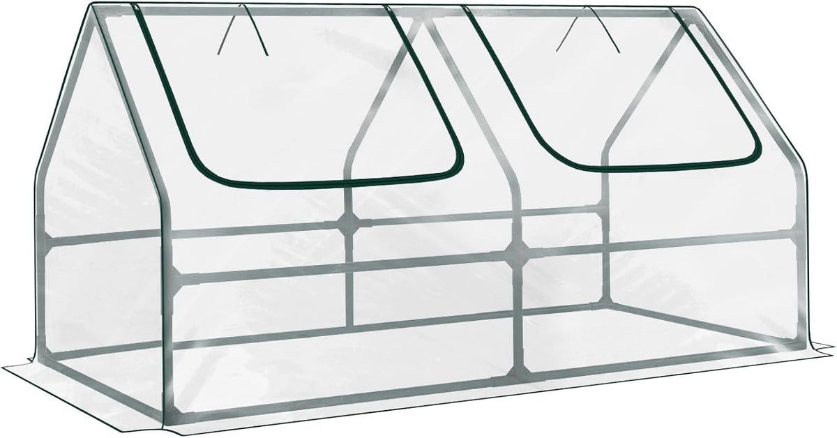 BPS 6x3x3 ft Mini Greenhouse with Transparent PVC Cover UV-Protected Roll-Up Zipper Windows, Ideal