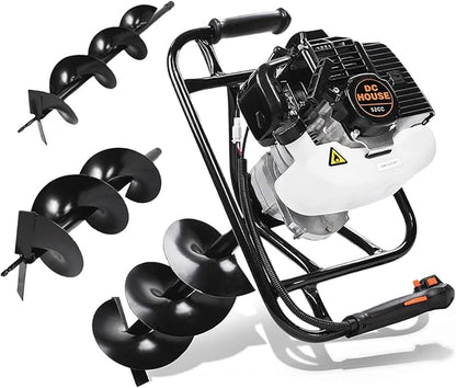 DC HOUSE 52cc 1800W Gas Powered Earth Auger EPA Certified Post Hole Digger, with 2 Drill Bits 6"