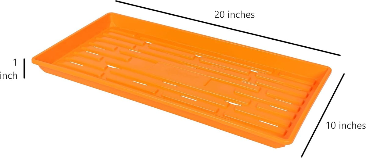 SUNPACK 10" x 20" Heavy Duty Shallow Plastic Seed Starting Tray, Orange, 1" (Pack of 10) - Lined