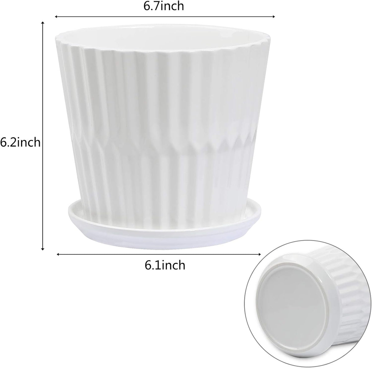 Plant Pots - 6.7 Inch Cylinder Ceramic Planters with Connected Saucer, Pots for Succuelnt and