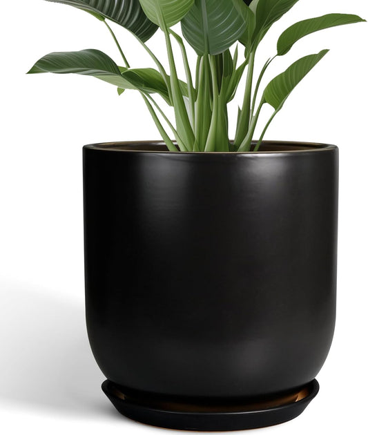 Ceramic Planter Pot - 12 Inch Large Plant Pot with Drainage Hole and Saucer Modern Flower Pot for