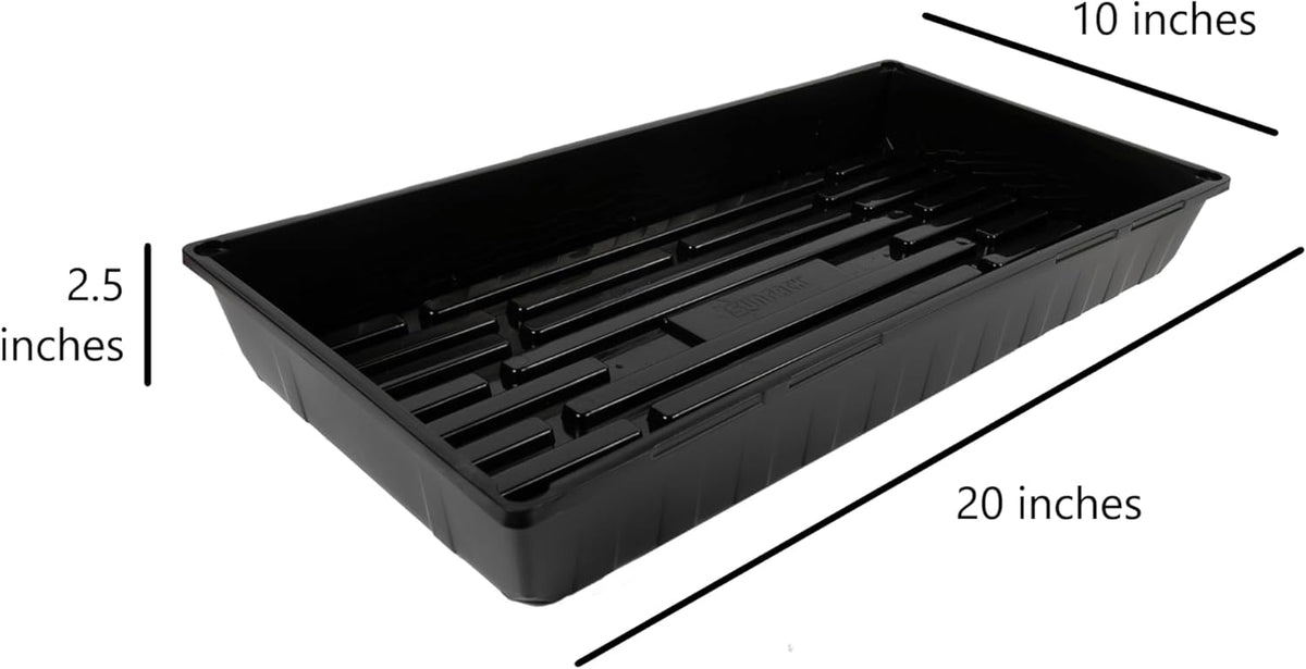 SUNPACK 10" x 20" Mega Plastic Seed Starting Tray, Black, 2.5" - No Drainage Holes, Ideal for