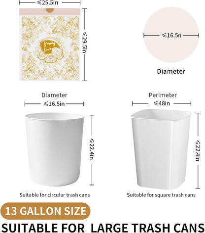 VOK 13 Gallon Trash Bags with Lemon Print & Drawstring, Tear-Resistant Tall Kitchen Garbage Bags