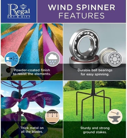 Regal Art & Gift Copper Petals Wind Spinner – Metal Yard Decorations Outdoor | Kinetic Garden