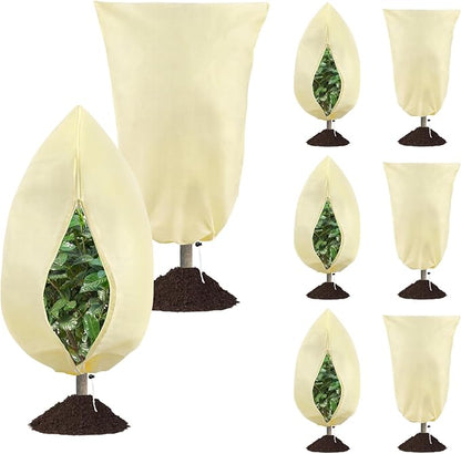 8 Pack Plant Covers Freeze Protection, 31.5"x47.2" Frost Blankets with Zipper Drawstring, Winter