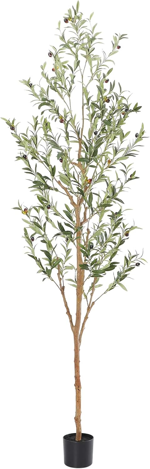Bellacat Faux Olive Tree 7ft，Olive Trees Artificial Indoor with Natural Wood Trunk and Realistic