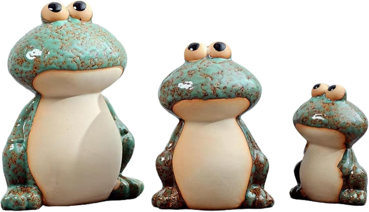 Frog Statues for Garden, Ceramic Frog Garden Decor for Outside, Cute Outdoor Yard Decorations Set