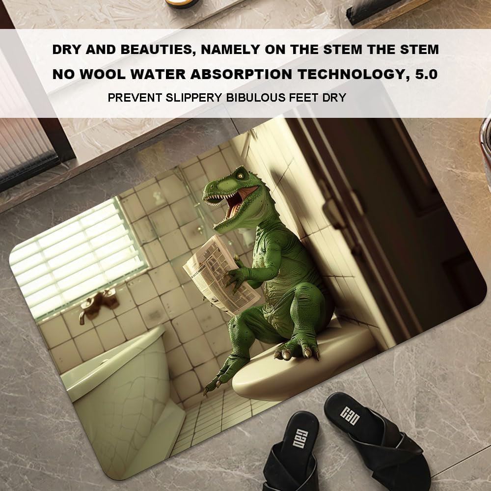 Bath Mat-Bathroom Rug，Green Dinosaur-Absorbent Non Slip Quick Dry Stain Resistant Easy to Clean