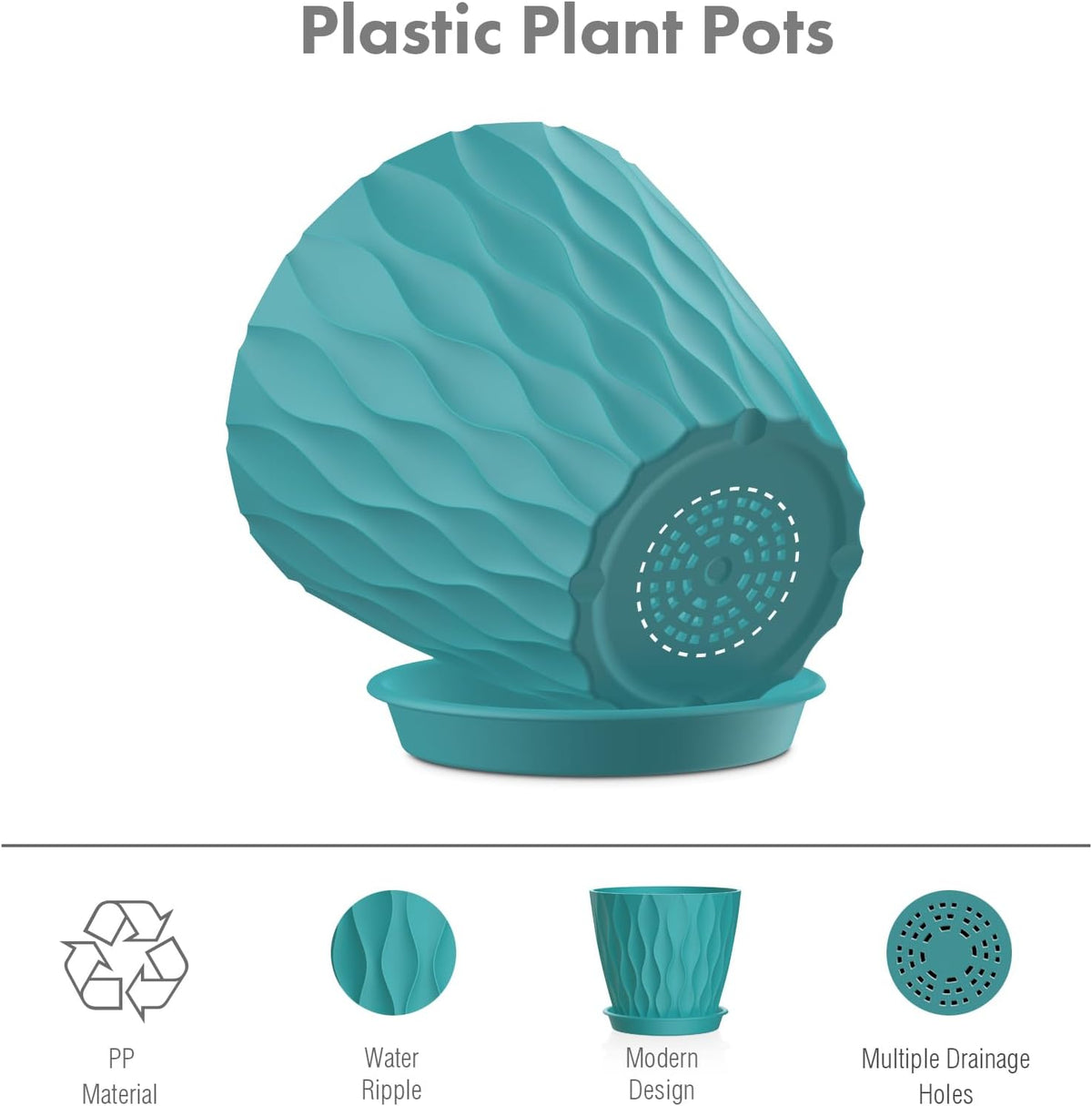 4 inch Small Plastic Nursery Pots, 5 Pack Water Ripples Flower Pots for Indoor Plants, Plant Pots