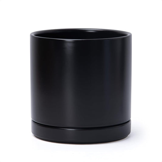D'vine Dev 8.2 Inch Ceramic Planter Pot with Drainage Hole and Saucer, Indoor Cylinder Round