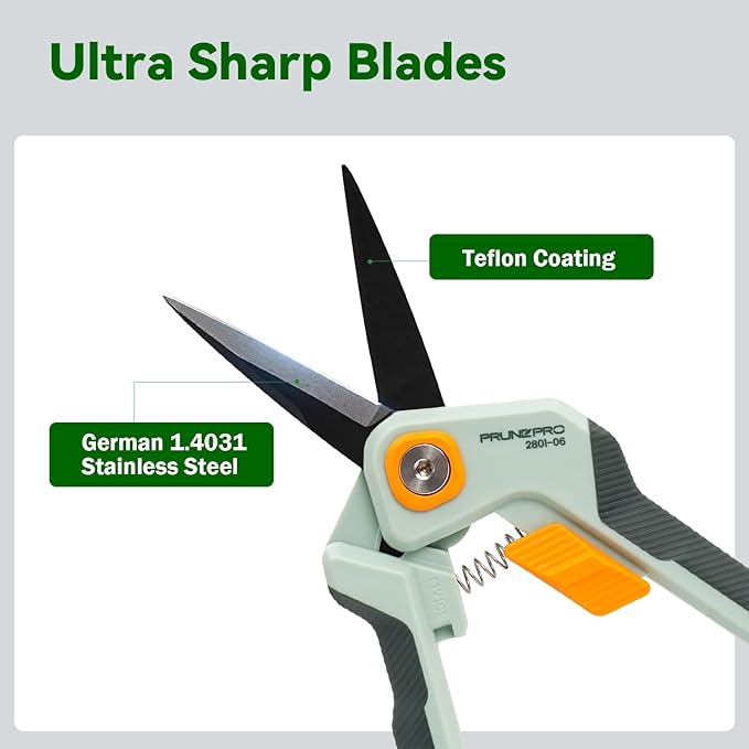 PrunePro Garden Scissors Pruning Shears Sharp Stainless Steel Non-Stick Teflon Coating Blade for