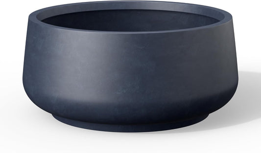 Kante 16.1" Dia Round Curvy Concrete Planter, Large Plant Pots with Drainage Hole and Rubber Plug