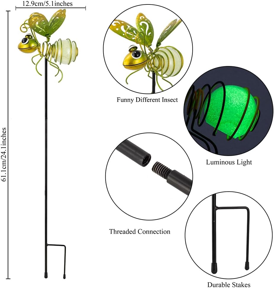 Garden Decor for Outside,3 Pcs Insect Garden Decorative Stakes,Glow in The Dark Bee Metal Yard