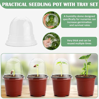 4 Inch 60 Pack Nursery Pots with Humidity Domes & 5 Pack 12 Cell Round Seedling Pot Carrying Trays