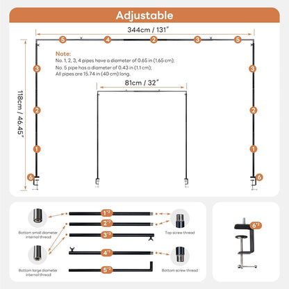 Over The Table Rod Stand with Clamps, Adjustable 32''-79'' Tall 32"-131" Length, Black Table Arch