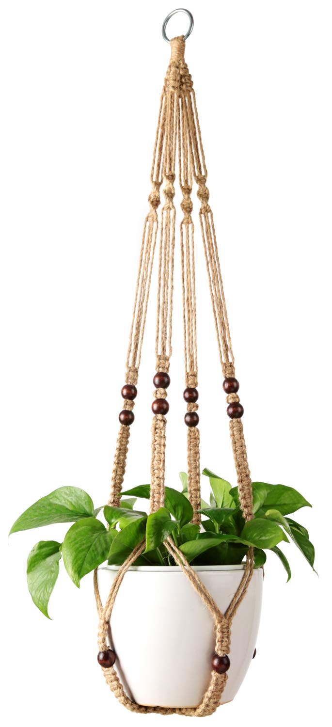 Mkono Macrame Plant Hanger Indoor 35 Inch Hanging Planter Basket Brown 1Pc