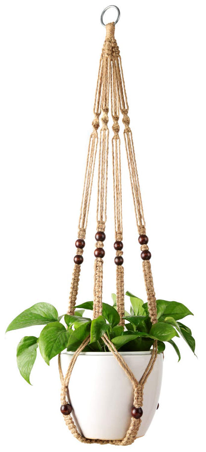 Mkono Macrame Plant Hanger Indoor 35 Inch Hanging Planter Basket Brown 1Pc
