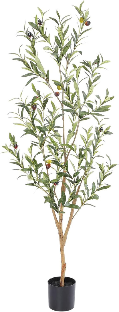 Bellacat Faux Olive Tree 4ft，Olive Trees Artificial Indoor with Natural Wood Trunk and Realistic