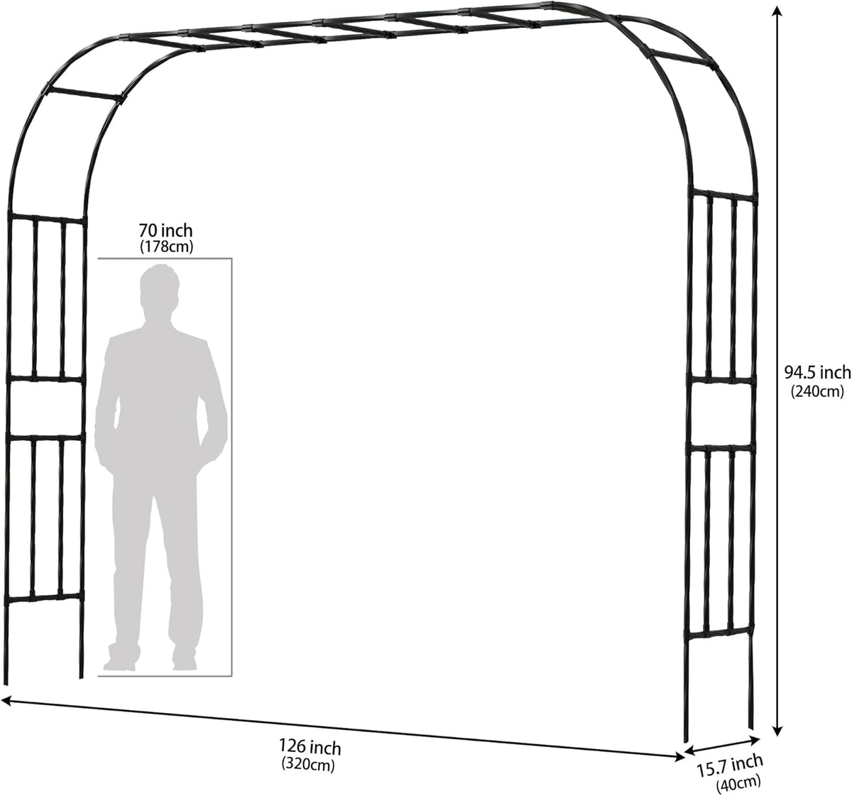 Twira Garden Arch Trellis, 7.9FT(240cm) Metal Garden Arbor Trellis for Climbing Plants Outdoor
