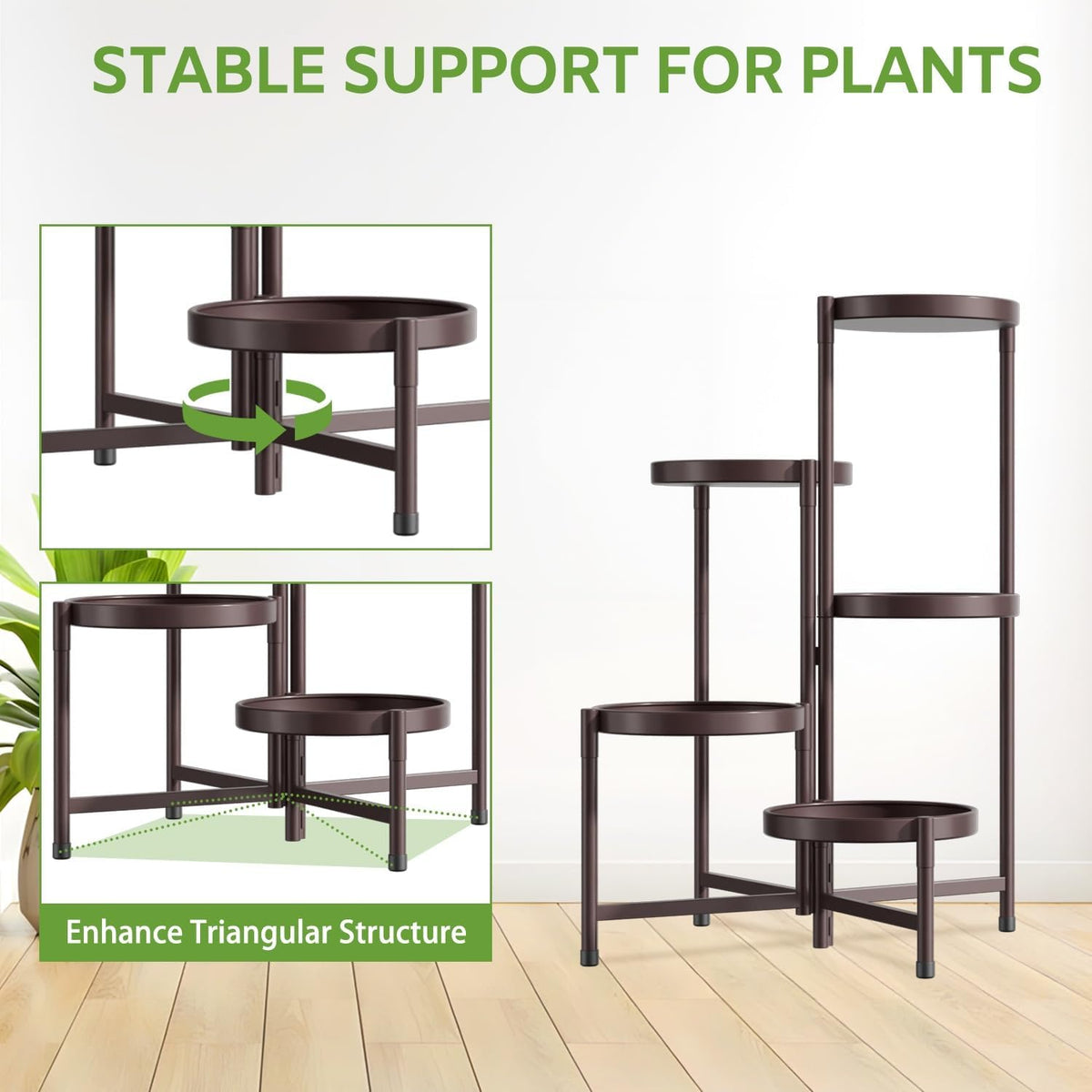iDavosic.ly 5 Tier Large Plant Stand Indoor, 10 Inch Wide Tall Corner Metal Plant Stands Outdoor