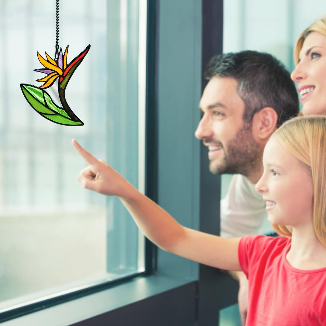 Bird of Paradise Flower Decor Stained Glass Suncatcher,Artificial Fake Flowers Gift for