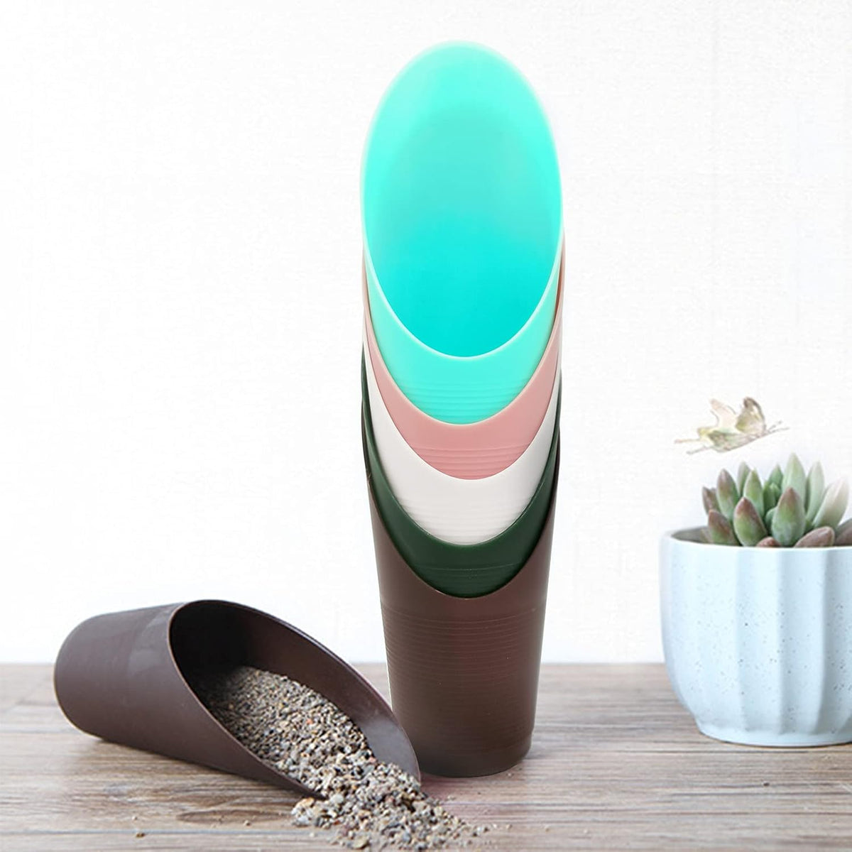 5 PCS Bonsai Soil Scoops, Plastic Garden Soil Scoops, Colorful Small Gardening Tools, Potting