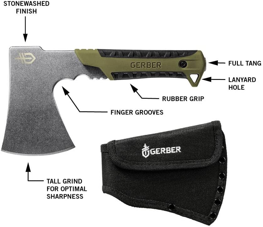 Gerber Gear Pack Hatchet - 3.5" Steel Blade Axe with Full Tang - Survival, Bushcraft and Camping