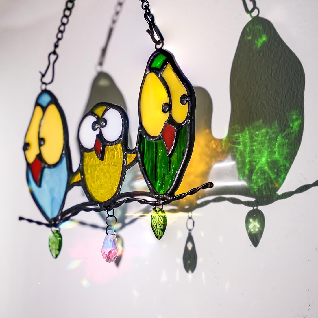 Multicolor Owl Decor Stained Glass Window Hanging,Best Bird Gifts for Owl Lovers Women,Bird