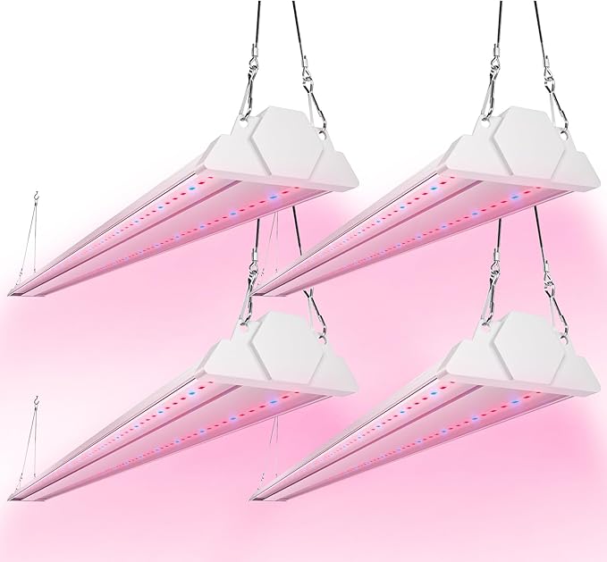FREELICHT 4 Pack 4ft LED Grow Light, 60W (350W Equivalent), Red Blue (660nm+460nm) Full Spectrum