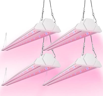 FREELICHT 4 Pack 4ft LED Grow Light, 60W (350W Equivalent), Red Blue (660nm+460nm) Full Spectrum