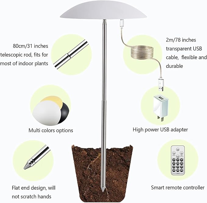 LED Grow Lights for Indoor Plants, Smart USB Small Full Spectrum Plant Lights with Remote, Height