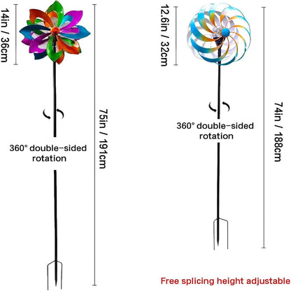 Solar Metal Wind Spinner, Multi-Color Led Lighting Solar Powered Glass Ball Dual Direction for