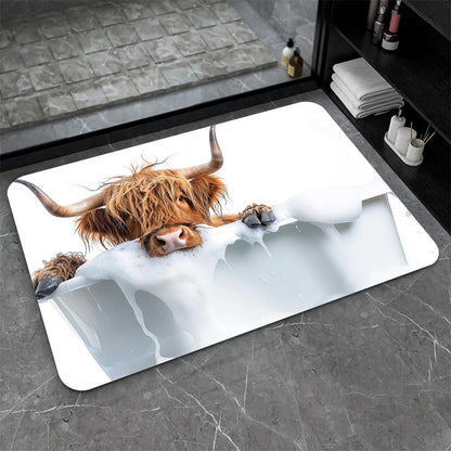 Bath Mat-Bathroom Rug，Bath, Highland Cattle-Absorbent Non Slip Quick Dry Stain Resistant Easy to
