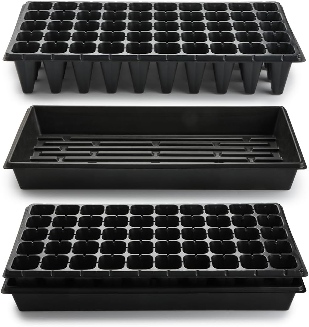 10 Pack 1020 Trays with 10 Pack 3.54" Deep 50 Cell Seed Starter Trays - Seed Starting Kit for