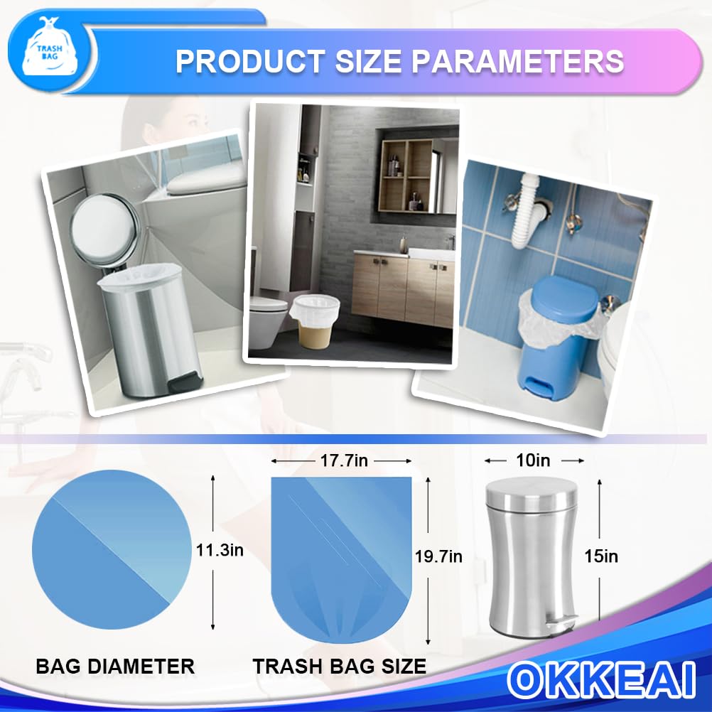 OKKEAI 3 Gallon Small Trash Bags 120 Counts White Garbage Bags Small Bathroom Trash Can Bags 10L