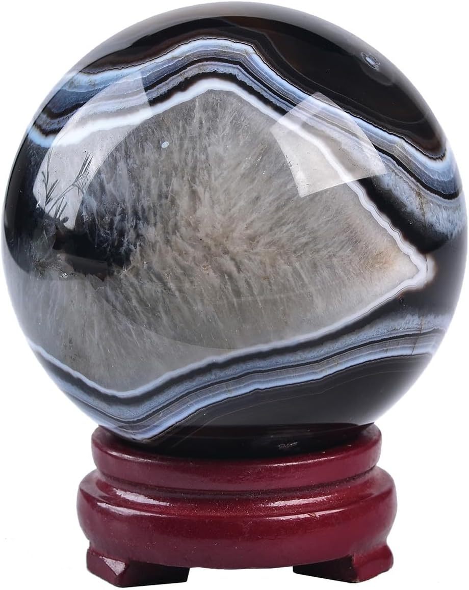 JIC Gem 2.7-3.1 inch(70-80mm) Large Black Onyx Agate Crystal Ball Round Healing Crystals Decorative