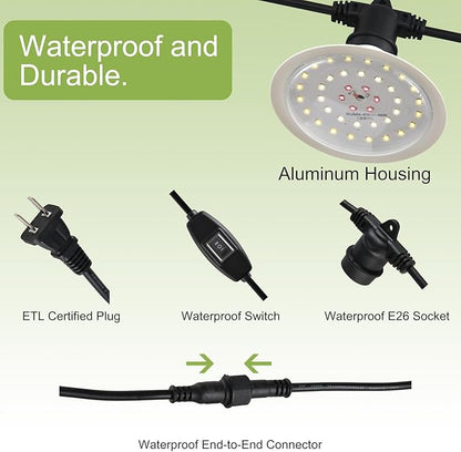 Outdoor Grow Lights for Plants, Full Spectrum Greenhouse Grow Light, Waterproof String Grow Light