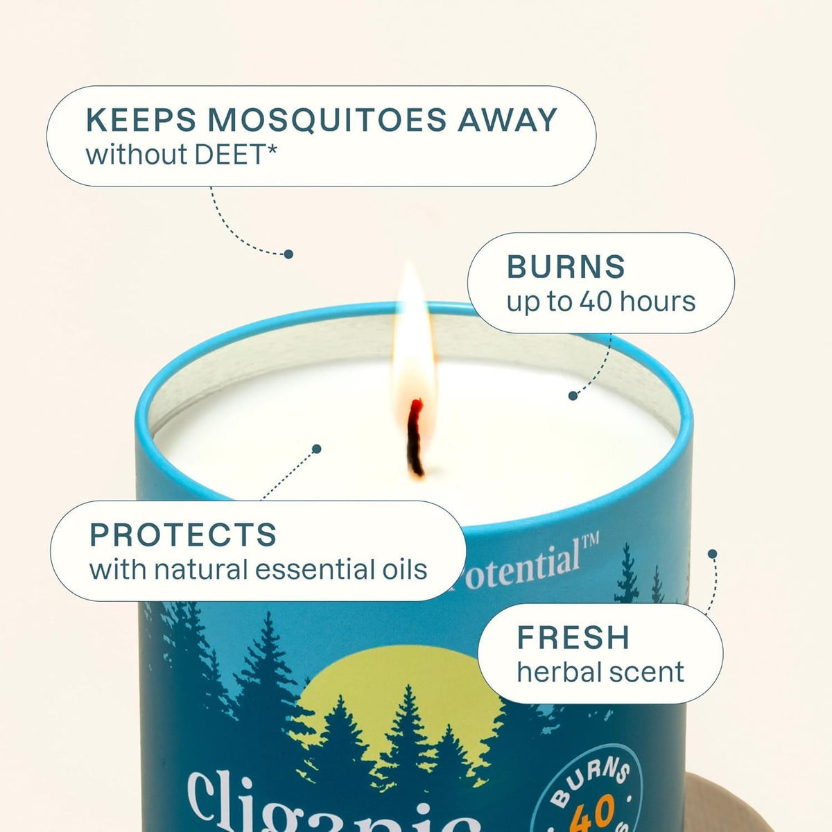 Cliganic Natural Mosquito Repellent Candle (Large 16oz) | Citronella, DEET Free, Essential Oil