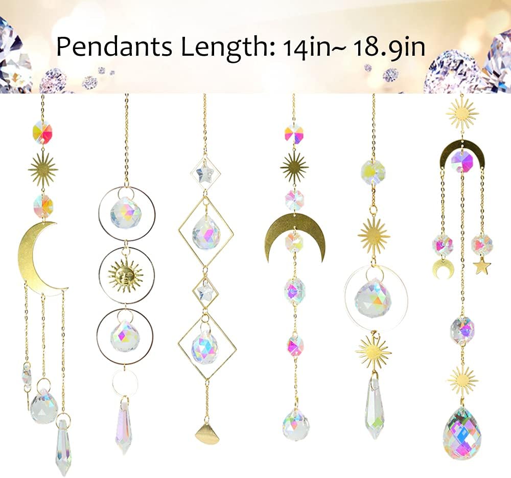 6Pieces Colorful Crystals Suncatcher Hanging Sun Catcher with Chain Pendant Ornament Crystal Balls